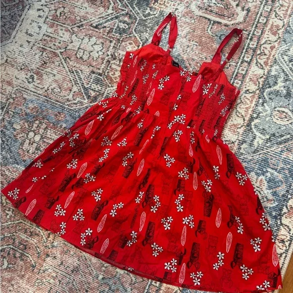 Disney Lilo & Stitch Red Hawaiian Print Sundress |Fit & Flare| Adjustable Straps - Picture 3 of 4
